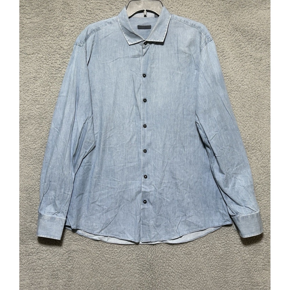 Zachary Prell Raider Denim Chambray Blue Long Sleeve Button Down Shirt XL